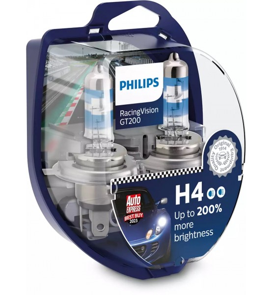 Λάμπες Αυτοκινήτου Philips Η4 Racing Vision GT200 12V 60/55W 200% 2τμχ.