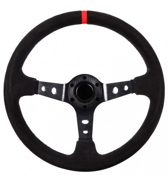 Τιμόνι Αυτοκινήτου Σπορ Βαθύ Suede 35cmØ Χρώμα Μαύρο με Κόκκινη Λωρίδα