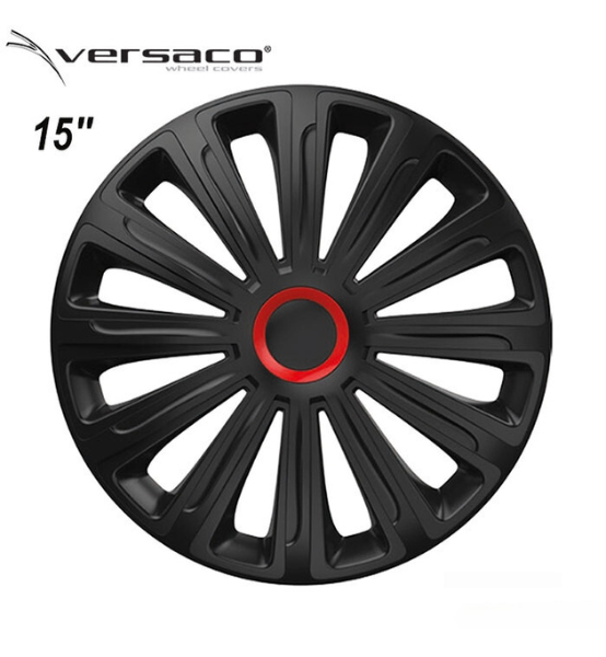 Τάσια Τροχών Αυτοκινήτου Versaco Trend RR 15" Μαύρο με Κόκκινο Δαχτυλίδι Σετ 4τμχ.