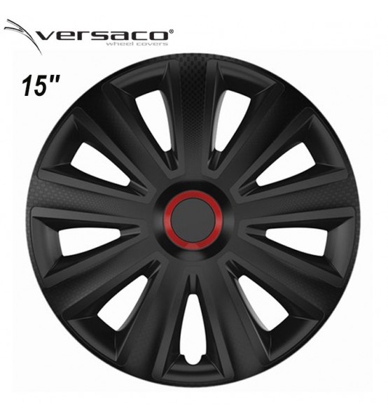Τάσια Τροχών Αυτοκινήτου Versaco Aviator Carbon RR 15" Μαύρο με Κόκκινο Δαχτυλίδι 4τμχ.