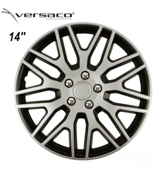 Τάσια Τροχών Αυτοκινήτου Versaco Dakar NC 14" Ασημί/Μαύρο με Μπουλόνια Χρωμίου 4τμχ.