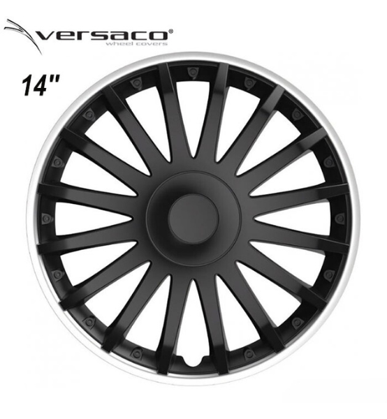 Τάσια Τροχών Αυτοκινήτου Versaco Crystal SO 14" Μαύρο με Ασημί Στεφάνι 4τμχ.