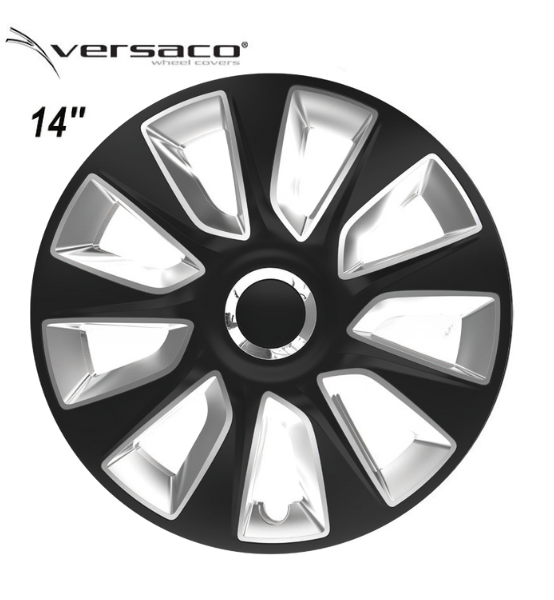 Τάσια Τροχών Αυτοκινήτου Versaco Stratos 14" RC Μαύρο/Ασημί με Δαχτυλίδι Χρωμίου 4τμχ.