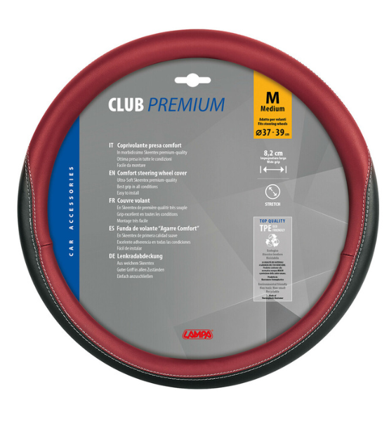 Κάλυμμα Τιμονιού Αυτοκινήτου Μαύρο/Μπορντό Lampa Club Premium Skeentex Medium 37-39cm 1τμχ.