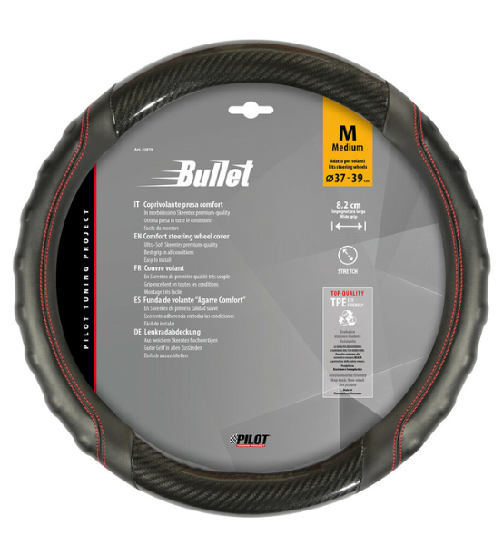 Κάλυμμα Τιμονιού Αυτοκινήτου Μαύρο με Κόκκινη Ραφή Pilot Bullet Skeentex Medium 37-39cm.