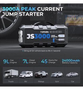 Φορητός Εκκινητής Μπαταρίας Αυτοκινήτου 12V με Power Bank / USB / Φακό Topdon JumpSurge 3000