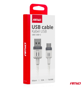 Καλώδιο Φόρτισης & Μεταφοράς Δεδομένων USB-A - USB-C 3A 100cm AMiO 1τμχ.