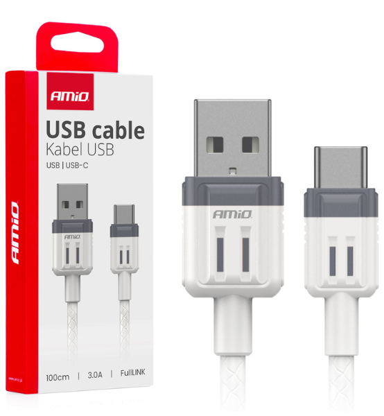 Καλώδιο Φόρτισης & Μεταφοράς Δεδομένων USB-A - USB-C 3A 100cm AMiO 1τμχ.