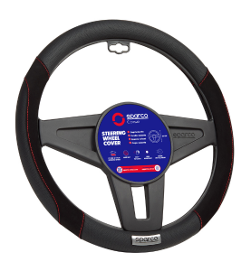 Κάλυμμα Τιμονιού Μαύρο Συνθετικό Δέρμα με Κόκκινη Ραφή 38cm Sparco Suede 1τμχ.