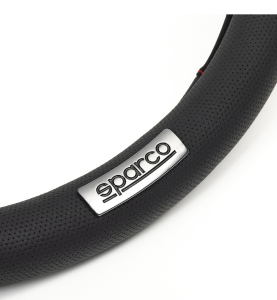 Κάλυμμα Τιμονιού Μαύρο Συνθετικό Δέρμα με Κόκκινη Ραφή 38cm Sparco Suede 1τμχ.