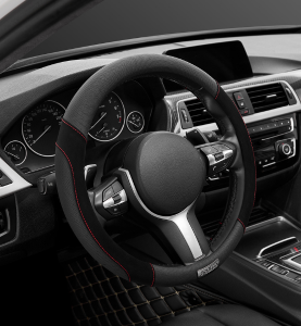 Κάλυμμα Τιμονιού Μαύρο Συνθετικό Δέρμα με Κόκκινη Ραφή 38cm Sparco Suede 1τμχ.