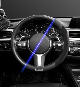 Κάλυμμα Τιμονιού Μαύρο Συνθετικό Δέρμα με Κόκκινη Ραφή 38cm Sparco Suede 1τμχ.