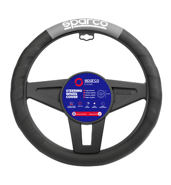 Κάλυμμα Τιμονιού Αυτοκινήτου Μαύρο / Γκρι 38cm Sparco SWC PU 1τμχ.