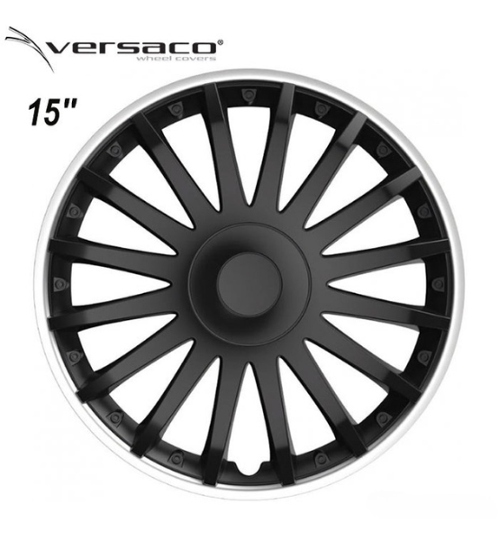 Τάσια Τροχών Αυτοκινήτου Versaco Crystal SO 15" Μαύρο με Ασημί Στεφάνι 4τμχ.