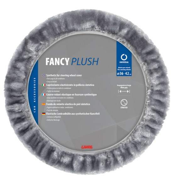 Κάλυμμα Τιμονιού Αυτοκινήτου Συνθετική Γούνα Γκρι 36-42cm Lampa Fancy Plush 1τμχ.