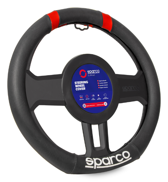 Κάλυμμα Τιμονιού Αυτοκινήτου Δερματίνη Μαύρο με Κόκκινο Sparco SWC Medium 1τμχ.