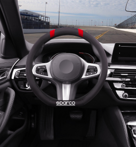 Κάλυμμα Τιμονιού Αυτοκινήτου Δερματίνη Μαύρο με Κόκκινο Sparco SWC Medium 1τμχ.