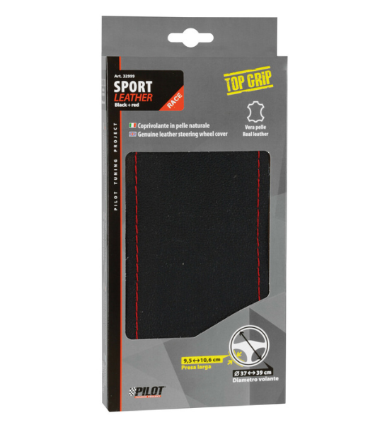 Κάλυμμα Τιμονιού Δερμάτινο Ραφτό Μαύρο με Κόκκινη Ραφή Lampa Sport Leather