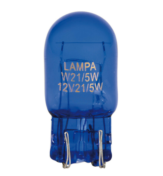 Λάμπες Αυτοκινήτου Διπολικές Ακάλυκες 12V W21/5W με Μπλε Γυαλί Λευκό Φως Σετ 2τμχ.