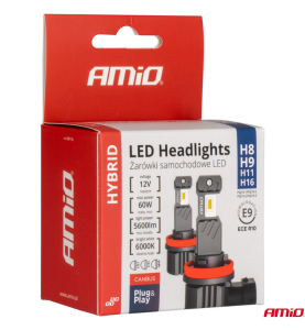 Λάμπες Αυτοκινήτου LED H8 H9 H11 H16 12V 60W 5600lm 6000K Canbus AMiO Hybrid Series 2τμχ.