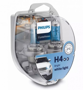Λάμπες Αυτοκινήτου Αλογόνου Philips CrystalVision H4 12V 60/55W Σετ 2+2 Λαμπτήρες W5W