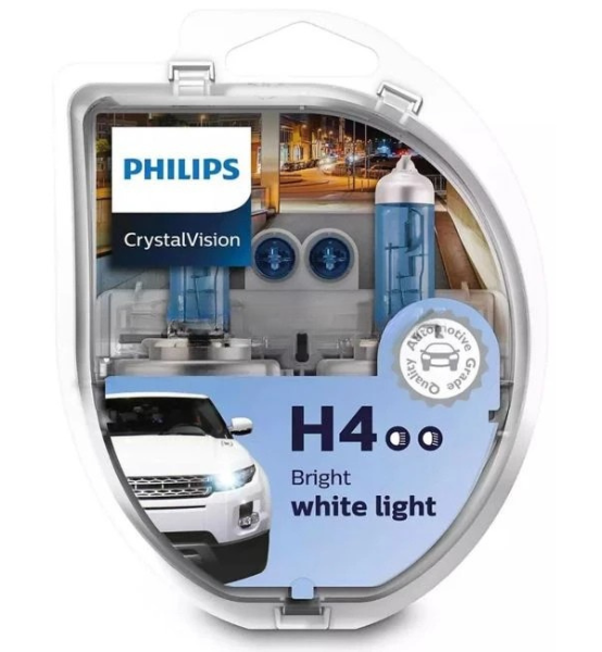Λάμπες Αυτοκινήτου Αλογόνου Philips CrystalVision H4 12V 60/55W Σετ 2+2 Λαμπτήρες W5W