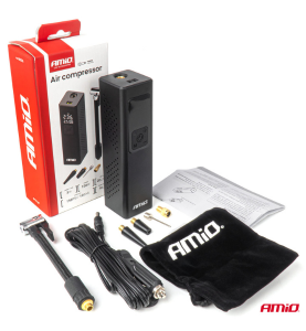 Κομπρεσέρ Αέρος Συμπιεστής Αυτοκινήτου AMIO 12V 100W με Ψηφιακή Οθόνη LED, Φακό και 4 Αντάπτορες για Λάστιχα & Φουσκωτά