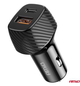 Φορτιστής Αναπτήρα Αυτοκινήτου με 2 Θύρες USB QC+PD 20W 12-24V AMiO Car Charger 1τμχ
