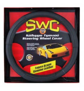 Κάλυμμα Τιμονιού Αυτοκινήτου Δερμάτινο SWC Μαύρο 38cm